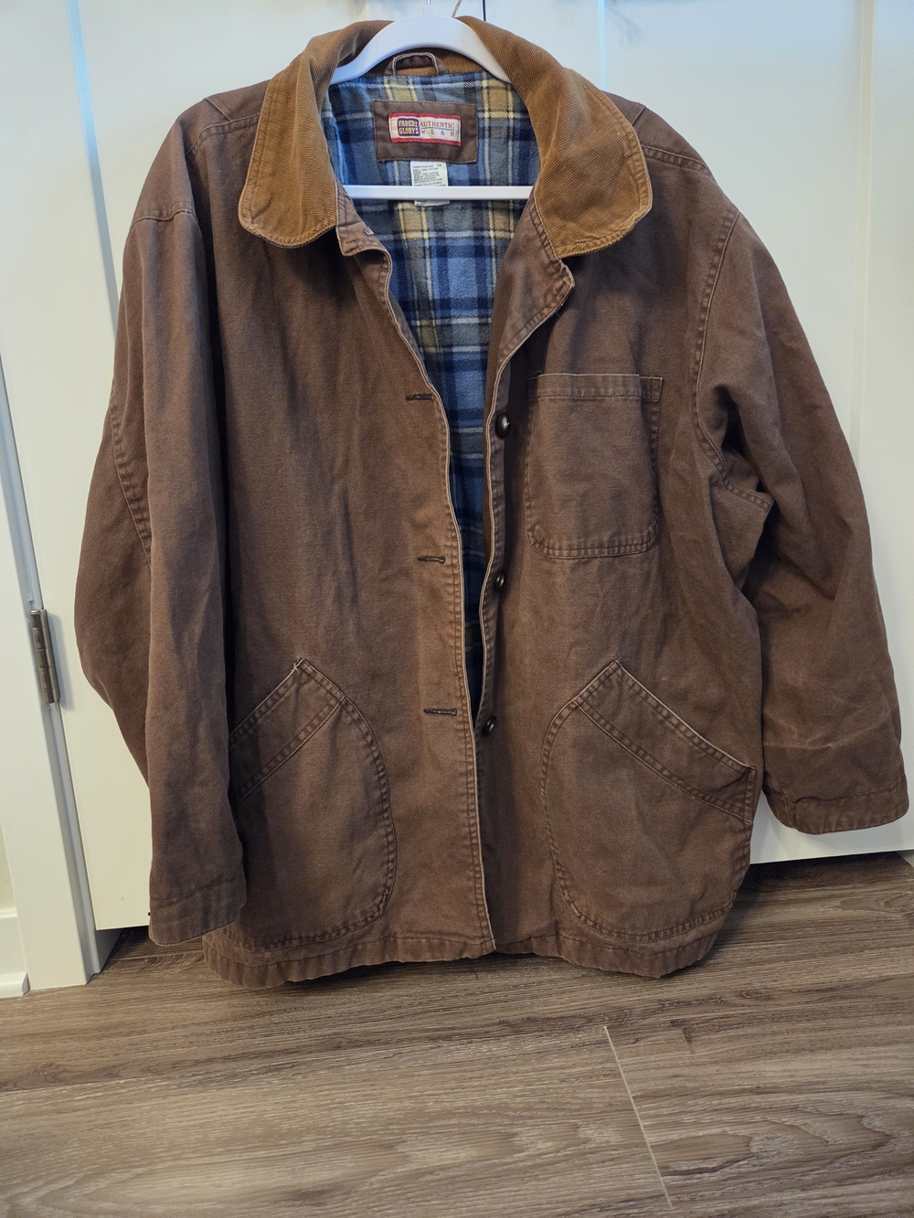 Faded Glory Authentic Wear Brown Canvas Cotton ButtonUp Jacket w Corduroy Collar
